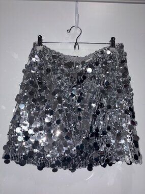 Silver Sequins Mini Skirt